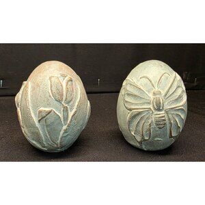 Vintage Signed Isabel Bloom Cast Stone Butterfly Tulip Easter Egg Art Sculpture